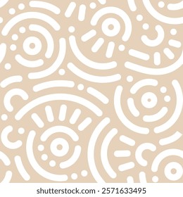 Memphis geometric seamless pattern. Abstract modern background with circles, curves, short rounded lines and dots. Fun kid doodle design element for cover, poster, banner, label, textile, wrapping.	
