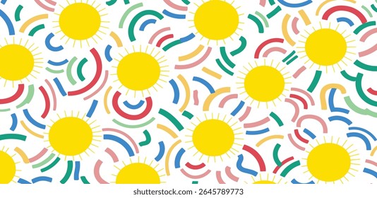 Memphis geometric seamless pattern. Abstract modern background with circles, curves, short rounded lines and dots. Fun kid doodle design element for cover, poster, banner, label, textile, 