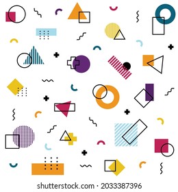 Memphis geometric seamless pattern for background, website, brochure, banner, ad. Colorful abstract background.