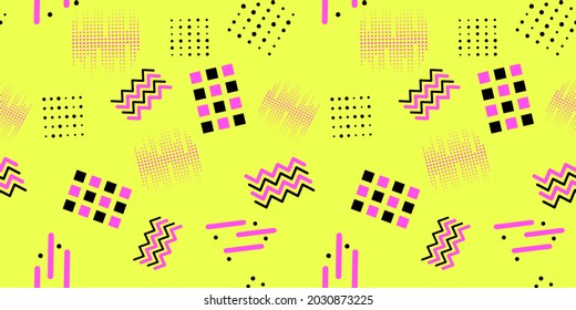 Memphis geometric seamless pattern elements for design. Vector illustration for web, sale, posters, advertising, template, promotion.