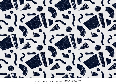 Memphis geometric seamless pattern in retro style. Doodle pattern hand-drawn pen, ink, chalk. Wallpapers scattered cutting elements.