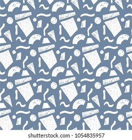 Memphis geometric seamless pattern in retro style. Doodle pattern hand-drawn pen, ink, chalk. Wallpapers scattered cutting elements.