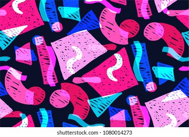 Memphis geometric seamless pattern in retro style. Doodle pattern hand-drawn pen, ink, chalk. Wallpapers scattered cutting elements.