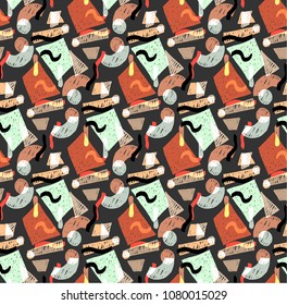 Memphis geometric seamless pattern in retro style. Doodle pattern hand-drawn pen, ink, chalk. Wallpapers scattered cutting elements.