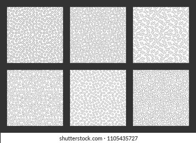 Memphis geometric seamless pattern set. 80-90s terndy style. Abstract black and white mosaic texture of different shapes. Design element for invintation, web, banner, retro design. Vector illustration