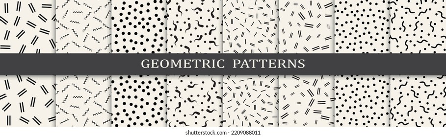 Memphis geometric seamless pattern set.