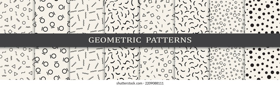 Memphis geometric seamless pattern set.