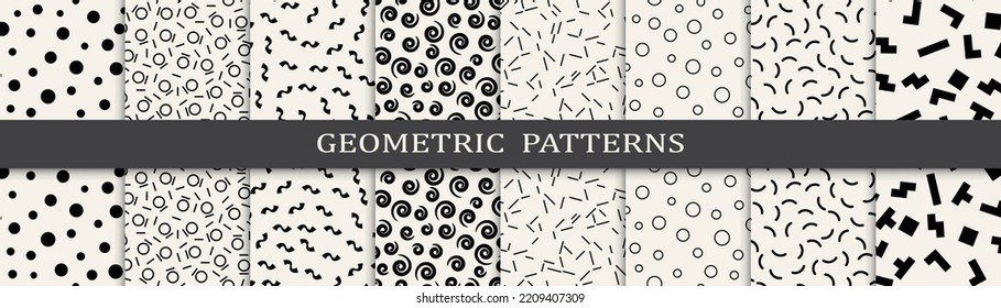 Memphis geometric seamless pattern set.