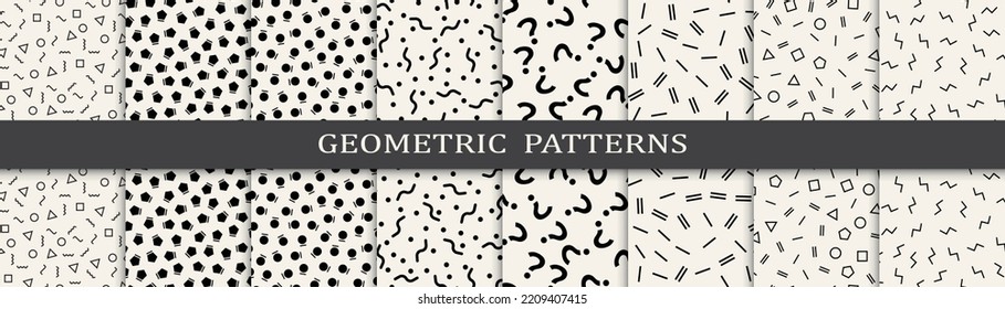 Memphis geometric seamless pattern set.