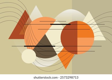 Memphis geometric shapes background. Modern and elegant backdrop with circles, wavy lines, and triangles. Abstract geometry graphics composition.
