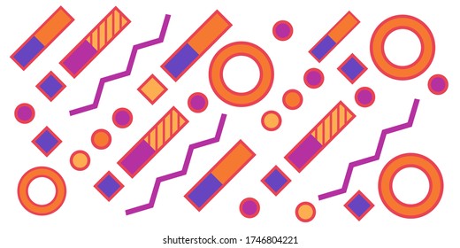 Memphis geometric shapes patterns. Memphis design elements. Retro funky graphic, 90s trends designs and vintage geometric print illustration element. Colorful memphis style backgrounds vector.