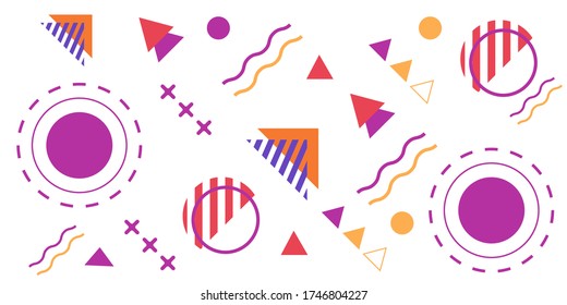 Memphis geometric shapes patterns. Memphis design elements. Retro funky graphic, 90s trends designs and vintage geometric print illustration element. Colorful memphis style backgrounds vector.