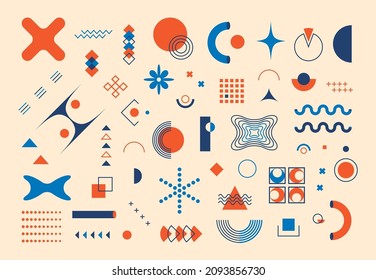 Memphis geometric shapes. Set of abstract graphic elements. Trendy hipster figures 90s style. Modern vector illustration