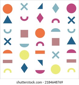 Memphis geometric shapes. Square, triangular shape. Circle triangle. Abstract vector illustration. Print fabric textile cloth. Trendy backdrop creative background. Decor decorative paper Concept poste