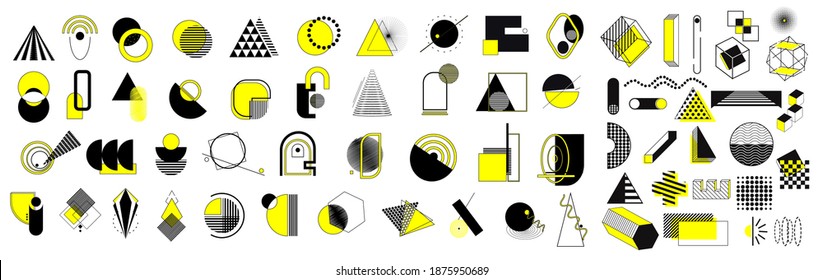 Memphis geometric shapes. Trendy graphic element. Different shape funky graphic silhouette for design. Collection trendy halftone vector geometric shapes. Vector illustration