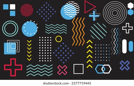 Memphis geometric shapes. Trendy graphic element. Different shape funky graphic silhouette for design. Vector isolated elements