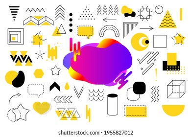 Memphis geometric yellow gradient with copy space and elements for design. Vector illustration for web, sale, posters, advertising, template, promotion.