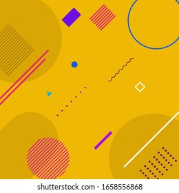 Memphis geometry background. Colorful shapes pattern, vivid coloring texture and funky color patterns abstract. Geometry posters, memphis wallpaper vector backgrounds