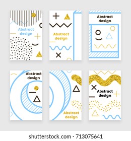 Memphis gold, vector poster set with glitter elements, trendy design