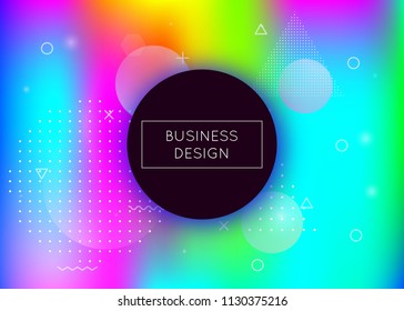 Memphis gradient background with liquid shapes. Dynamic holographic fluid with bauhaus elements. Graphic template for flyer, ui, magazine, poster, banner and app. Futuristic memphis gradient.