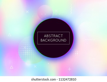 Memphis gradient background with liquid shapes. Dynamic holographic fluid with bauhaus elements. Graphic template for placard, presentation, banner, brochure. Vibrant memphis gradient.