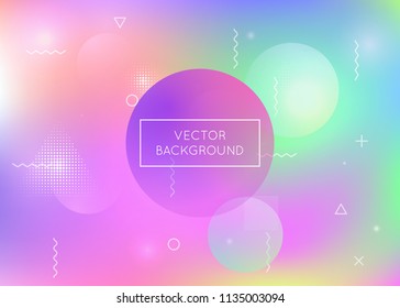 Memphis gradient background with liquid shapes. Dynamic holographic fluid with bauhaus elements. Graphic template for brochure, banner, wallpaper, mobile screen. Pearlescent memphis gradient.