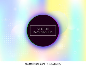 Memphis gradient background with liquid shapes. Dynamic holographic fluid with bauhaus elements. Graphic template for book, annual, mobile interface, web app. Rainbow memphis gradient.