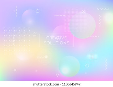 Memphis gradient background with liquid shapes. Dynamic holographic fluid with bauhaus elements. Graphic template for placard, presentation, banner, brochure. Vibrant memphis gradient.