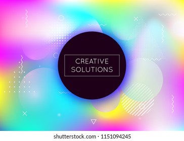 Memphis gradient background with liquid shapes. Dynamic holographic fluid with bauhaus elements. Graphic template for flyer, ui, magazine, poster, banner and app. Neon memphis gradient.
