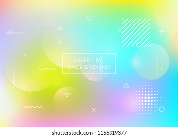 Memphis gradient background with liquid shapes. Dynamic holographic fluid with bauhaus elements. Graphic template for flyer, ui, magazine, poster, banner and app. Pearlescent memphis gradient.