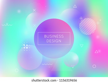 Memphis gradient background with liquid shapes. Dynamic holographic fluid with bauhaus elements. Graphic template for placard, presentation, banner, brochure. Stylish memphis gradient.