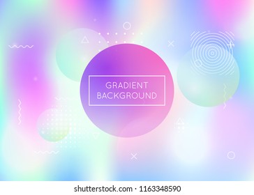 Memphis gradient background with liquid shapes. Dynamic holographic fluid with bauhaus elements. Graphic template for placard, presentation, banner, brochure. Vibrant memphis gradient.