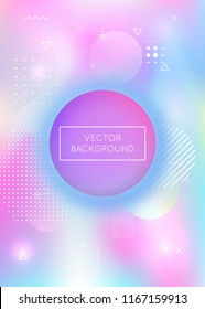Memphis gradient background with liquid shapes. Dynamic holographic fluid with bauhaus elements. Graphic template for placard, presentation, banner, brochure. Retro memphis gradient.