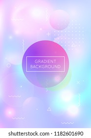 Memphis gradient background with liquid shapes. Dynamic holographic fluid with bauhaus elements. Graphic template for placard, presentation, banner, brochure. Retro memphis gradient.