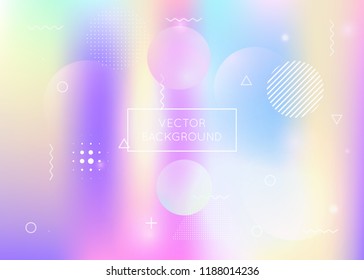 Memphis gradient background with liquid shapes. Dynamic holographic fluid with bauhaus elements. Graphic template for brochure, banner, wallpaper, mobile screen. Vibrant memphis gradient.