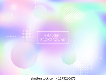 Memphis gradient background with liquid shapes. Dynamic holographic fluid with bauhaus elements. Graphic template for brochure, banner, wallpaper, mobile screen. Bright memphis gradient.
