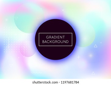 Memphis gradient background with liquid shapes. Dynamic holographic fluid with bauhaus elements. Graphic template for flyer, ui, magazine, poster, banner and app. Hipster memphis gradient.