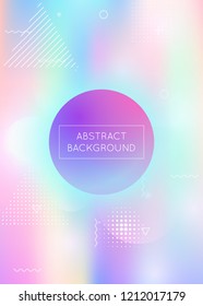 Memphis gradient background with liquid shapes. Dynamic holographic fluid with bauhaus elements. Graphic template for book, annual, mobile interface, web app. Bright memphis gradient.