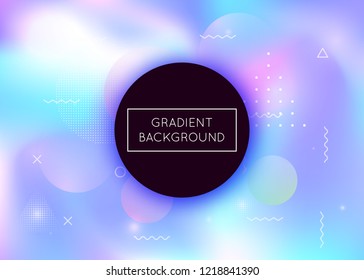 Memphis gradient background with liquid shapes. Dynamic holographic fluid with bauhaus elements. Graphic template for brochure, banner, wallpaper, mobile screen. Retro memphis gradient.