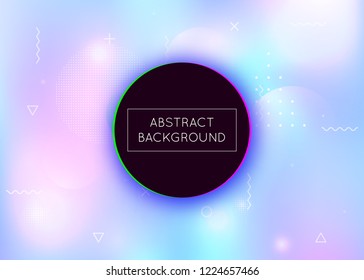 Memphis gradient background with liquid shapes. Dynamic holographic fluid with bauhaus elements. Graphic template for brochure, banner, wallpaper, mobile screen. Multicolor memphis gradient.