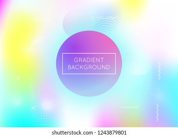 Memphis gradient background with liquid shapes. Dynamic holographic fluid with elements. Graphic template for flyer, ui, magazine, poster, banner and app. Neon memphis gradient.