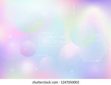 Memphis gradient background with liquid shapes. Dynamic holographic fluid with bauhaus elements. Graphic template for flyer, ui, magazine, poster, banner and app. Plastic memphis gradient.