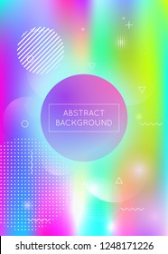 Memphis gradient background with liquid shapes. Dynamic holographic fluid with bauhaus elements. Graphic template for flyer, ui, magazine, poster, banner and app. Multicolor memphis gradient.