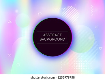 Memphis gradient background with liquid shapes. Dynamic holographic fluid with bauhaus elements. Graphic template for flyer, ui, magazine, poster, banner and app. Retro memphis gradient.