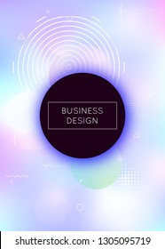 Memphis gradient background with liquid shapes. Dynamic holographic fluid with bauhaus elements. Graphic template for flyer, ui, magazine, poster, banner and app. Rainbow memphis gradient.