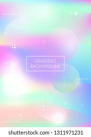 Memphis gradient background with liquid shapes. Dynamic holographic fluid with bauhaus elements. Graphic template for flyer, ui, magazine, poster, banner and app. Neon memphis gradient.