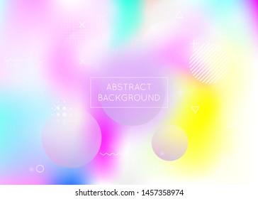 Memphis gradient background with liquid shapes. Dynamic holographic fluid with bauhaus elements. Graphic template for placard, presentation, banner, brochure. Futuristic memphis gradient.