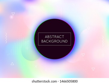 Memphis gradient background with liquid shapes. Dynamic holographic fluid with bauhaus elements. Graphic template for placard, presentation, banner, brochure. Colorful memphis gradient.