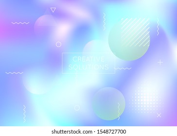Memphis gradient background with liquid shapes. Dynamic holographic fluid with bauhaus elements. Graphic template for placard, presentation, banner, brochure. Rainbow memphis gradient.