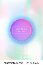 Memphis gradient background with liquid shapes. Dynamic holographic fluid with bauhaus elements. Graphic template for book, annual, mobile interface, web app. Fluorescent memphis gradient.